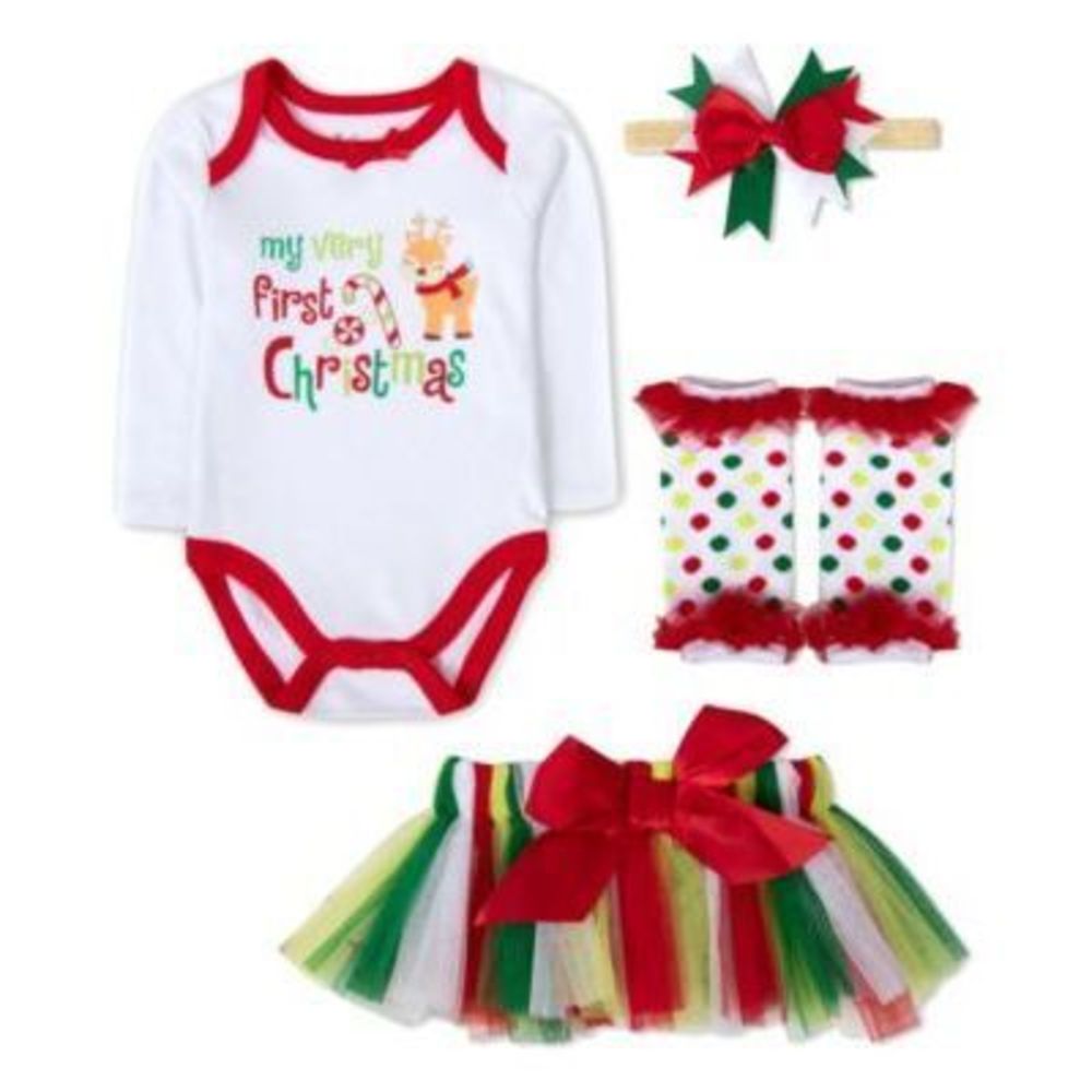 Baby Essentials Baby Girls My 1st Christmas Bodysuit, Tutu, Legwarmer and